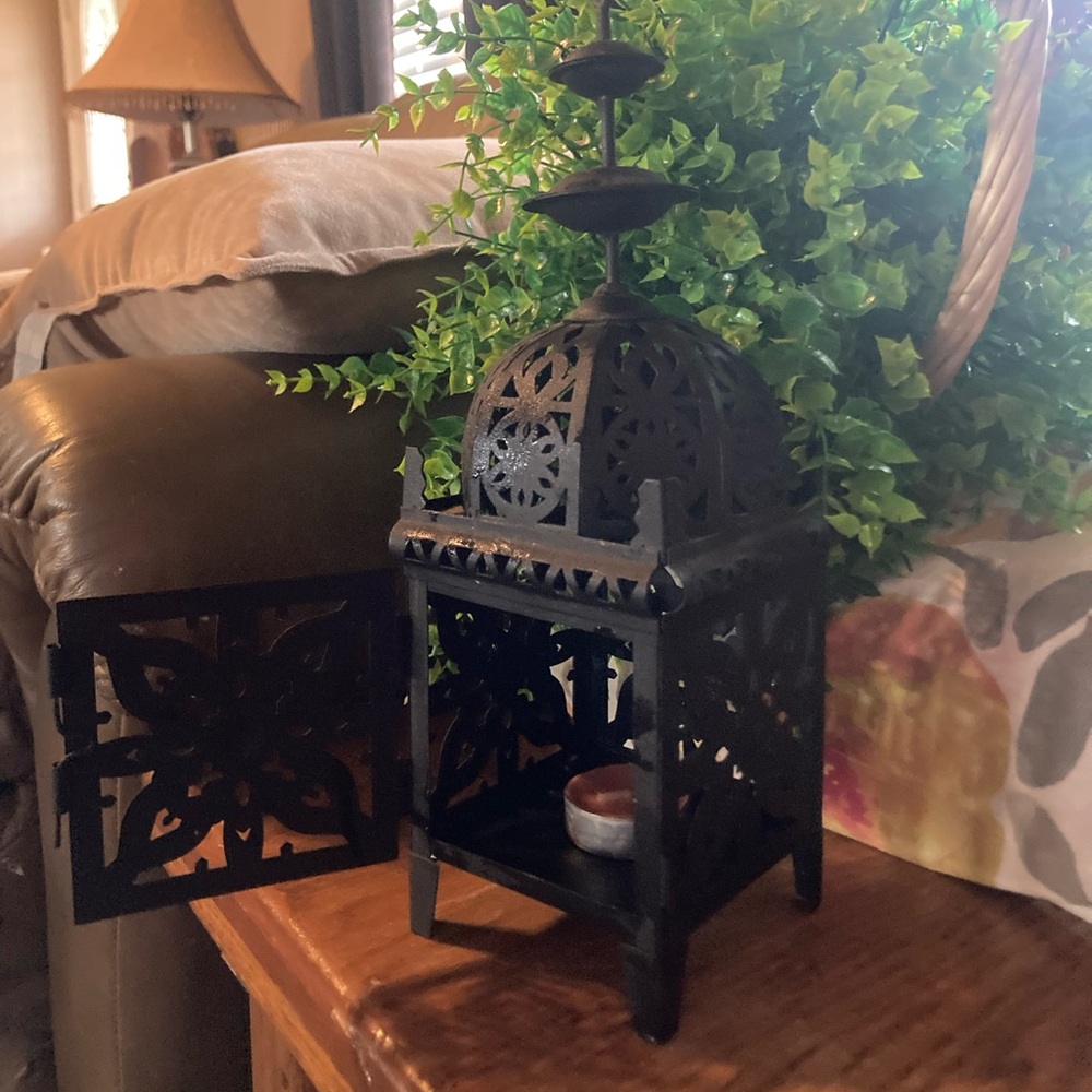 Birdcage Moroccan candle holder - metal - black